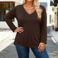 thumbnail image 1 of Women's Plus Size Tops Long Sleeve Tee Shirt V Neck Basic Ladies Loose Fit T Shirt for Women Everyday Wear, BrownSize: XXXL, 1 of 4