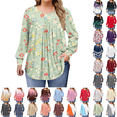 thumbnail image 1 of Women's Plus Size Tops Long Sleeve Tunic Shirts Trendy Flowy Pleated Casual Crewneck Blouses Loose Blouses,Sizes L-5XL, 1 of 7