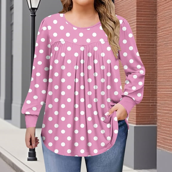 Women's Plus Size Tops Long Sleeve Tunic Shirts Trendy Flowy Pleated Casual Crewneck Blouses Loose Blouses Sizes 1X-5X