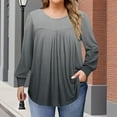 thumbnail image 1 of Women's Plus Size Tops Long Sleeve Tunic Shirts Trendy Flowy Pleated Casual Crewneck Blouses Loose Blouses Sizes 1X-5X, 1 of 6
