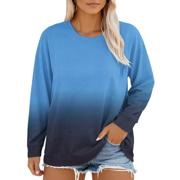 Women's Plus Size Tops Long Sleeve Tunic Tops Plus Size Shirts Workout Athletic Yoga Blouse Crew Neck Round Neck Tie-Dye Basic Tees Shirts Plus Size Womens Clothing Going Out Tops Blue S-5XL