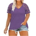 thumbnail image 1 of Women's Plus Size Tops, Loose Trendy V-Neck Lace Short Sleeve Hollow Out T Shirt Trendy Floral Print Holiday Tunic Tops Blouses Ladies Summer Longline Tee Shirts for Work, 1 of 7