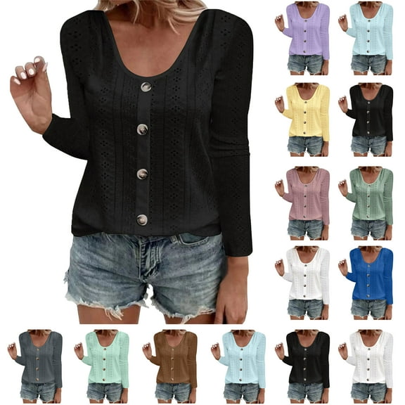 Women's Plus Size Tops Ndbuld Long Sleeve Shirts for Women Fall Dressy Casual Blouses Fashion Pleated Tunic Tops Black L