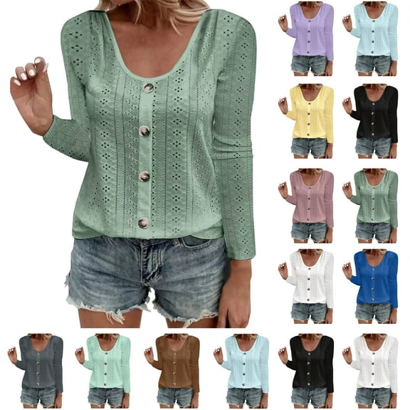 Women's Plus Size Tops Ndbuld Women Fall Tops Casual Long Sleeve Tunic Tops Dressy Pleated Shirts Loose Crew Neck Blouses Winter Clothes Green L