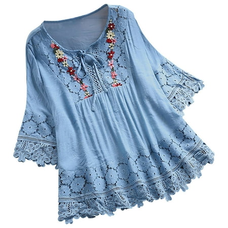 Egzmbll Women's Plus Size Tops Short Sleeve Shirts Lace Pleated Tunic Causal Tee Blouses Women Tops 50% Off Clear! S-5XL
