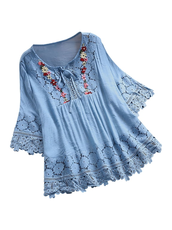 Women's Plus Size Tops Short Sleeve Shirts Lace Pleated Tunic Causal Tee Blouses Women Tops 50% Off Clear! S-5XL