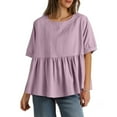 thumbnail image 1 of Women's Plus Size Tops Summer Flowy Crew Neck Short Sleeve Babydoll Shirts Casual Loose Solid Color Blouses (3XL, Purple), 1 of 3