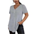 thumbnail image 1 of Women's Plus Size Tops V-Neck Button down T-Shirts, Casual Solid Summer Loose Basic Tee ,Gray,5XL, 1 of 5
