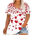 thumbnail image 1 of Women's Plus Size Tops Valentine's Day Short-Sleeve Shirt Love Heart Print T-Shirt V Neck Loose Fit Tees Cute Summer Tops for Women, 1 of 5
