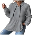 thumbnail image 1 of Women's Plus Size Tops Winter Loose Fit V-Neck Long Sleeve Cap Drop Shoulder Drawstring Solid Color Leisure Cotton Hoodies Sweatshirts(Grey,S), 1 of 5