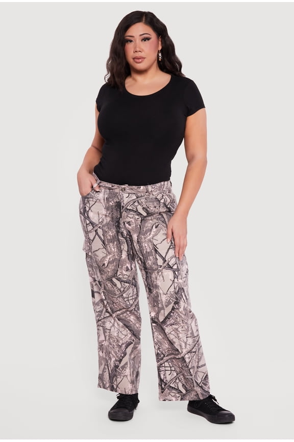 Women's Plus Size Tree Camo Wide Leg Cargo Pants