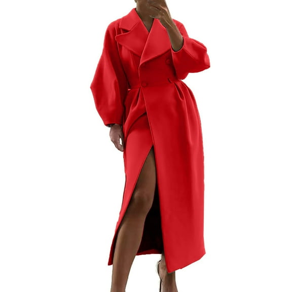 Women's Plus Size Trench Coat Double Notch Lapel Long Sleeve Overcoat Jacket Casual Elegant Outerwear