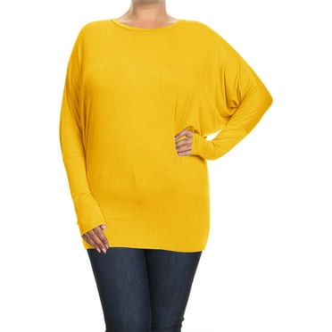 Women's Plus Size Trendy Style Long Sleeves Solid Dolman Top