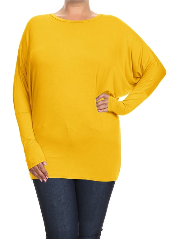 Women's Plus Size Trendy Style Long Sleeves Solid Dolman Top