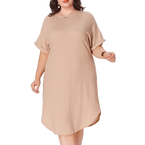 MLDRA Women's Dress Plus Size Tshirt Stretch Casual Short Sleeve Sundress Round Neck Summer Swing Tank Dresses Beach Cover Up