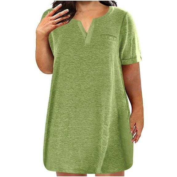 Women's Plus Size Tshirt Dress Summer Short Sleeve Mini Dresses Casual Loose V-Neck Sundress