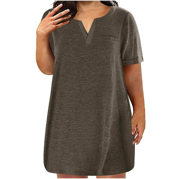 Women's Plus Size Tshirt Dress Summer Short Sleeve Mini Dresses Casual Loose V-Neck Sundress