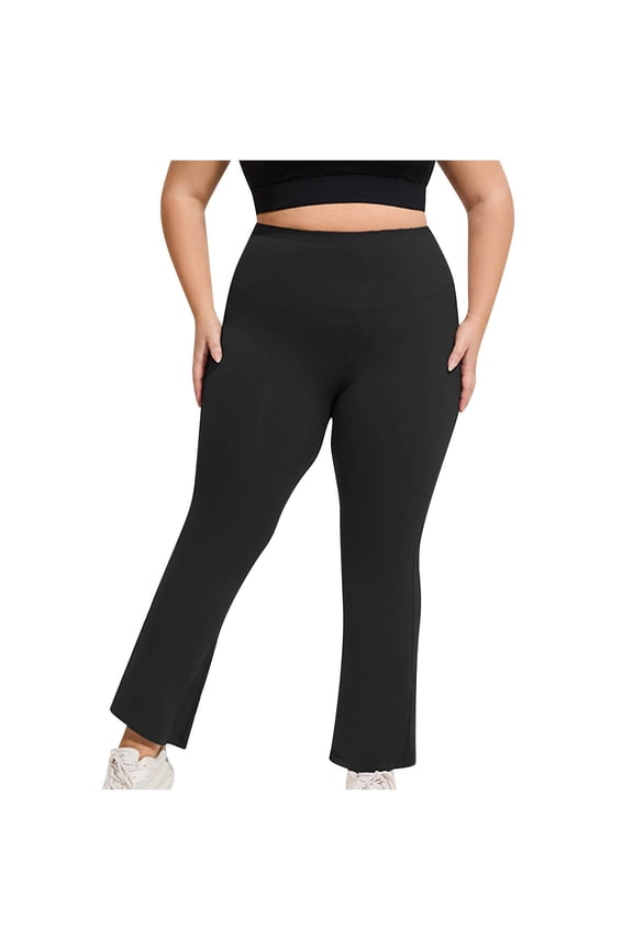 Women's Plus Size Tummy Control Flared Pant High Waisted Yoga Leggings Stretchy Bell Bottom Wide Leg Workout Tights