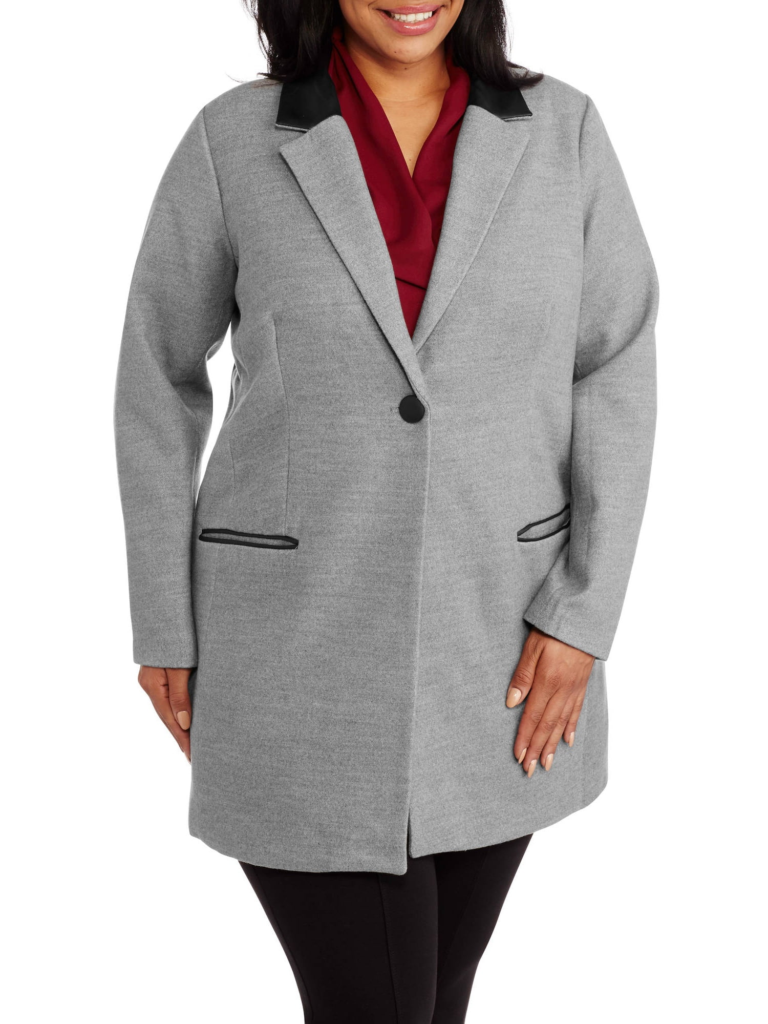 Women's PlusSize Tuxedo Jacket With Faux Leather Trim