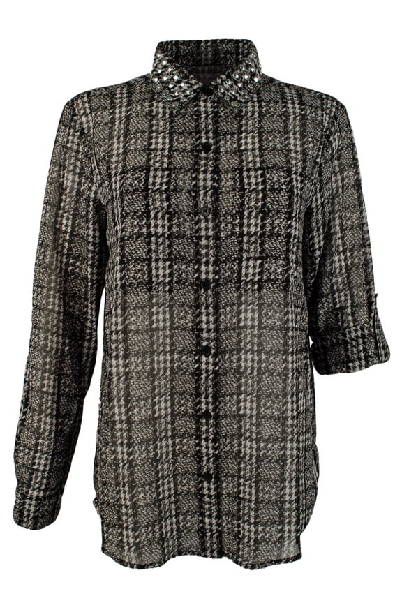Women's Plus Size Tweed Haberdashery Print Georgette Shirt-B-2X