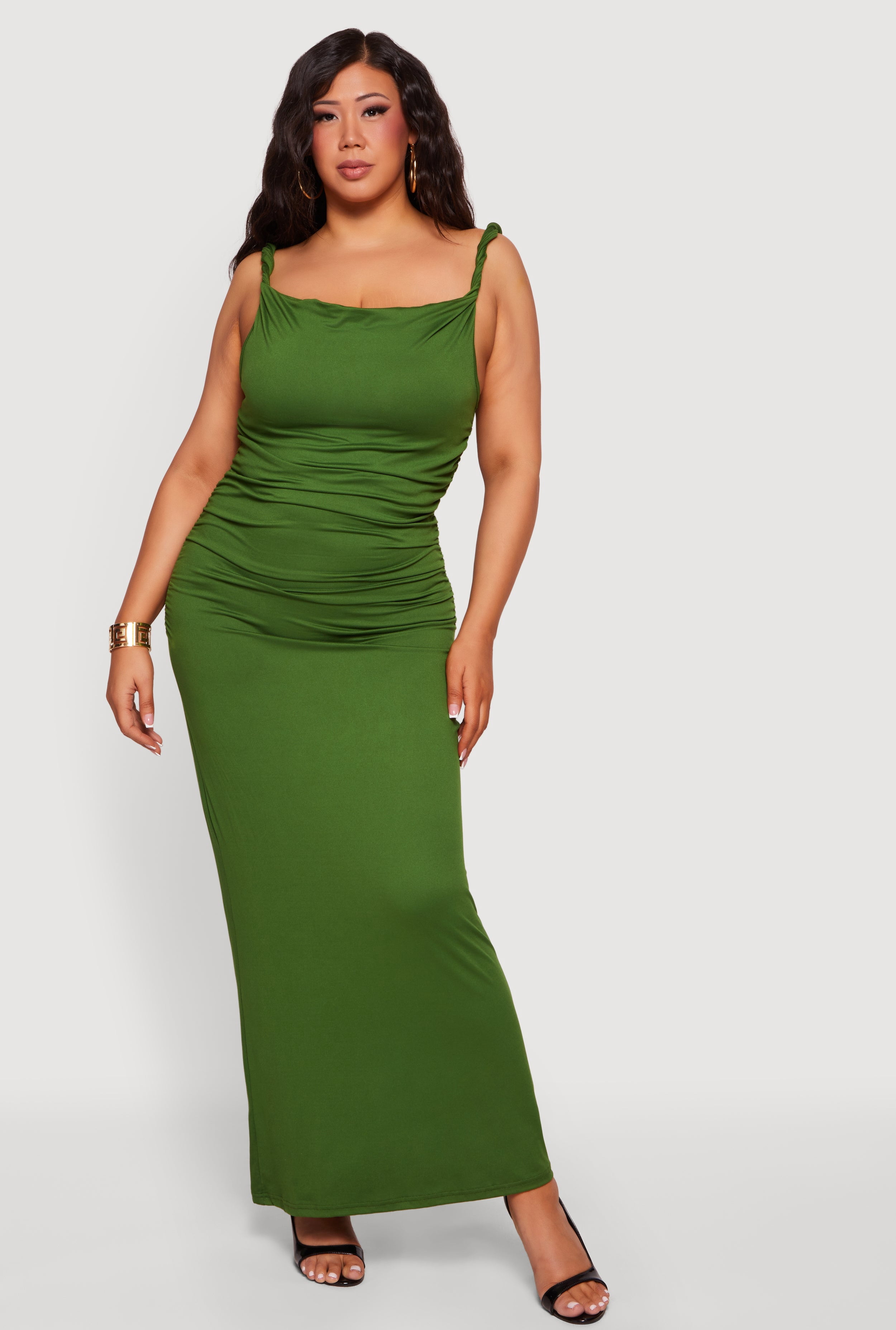 side ruched maxi dress Rainbow Women's Plus Size Twisted Strap Side Ruched Maxi Dress, Size: 3XL, Green