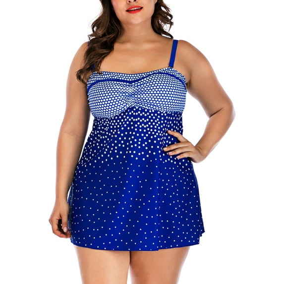 Women's Plus Size Two Piece Beach Swimwear Sexy Dot Swimming Suit Backless Tankini