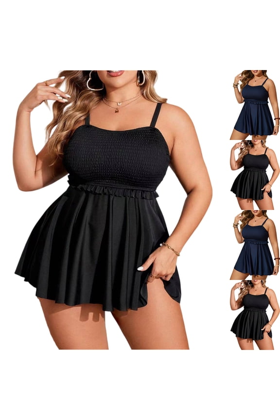 Women's Plus Size Two-Piece Bikini Set with Skirt Split Swimsuit, Flattering Swimwear for Beach, Pool, and Vacation, Ideal for Spring Break and Summer Fun Black 2XL