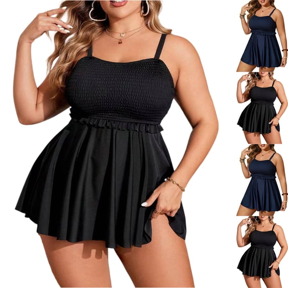 Women's Plus Size Two-Piece Bikini Set with Skirt Split Swimsuit, Flattering Swimwear for Beach, Pool, and Vacation, Ideal for Spring Break and Summer Fun Black L