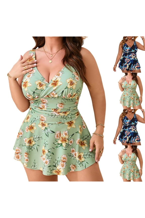Women's Plus Size Two-Piece Bikini Set with Skirt Split Swimsuit, Flattering Swimwear for Beach, Pool, and Vacation, Ideal for Spring Break and Summer Fun Green L