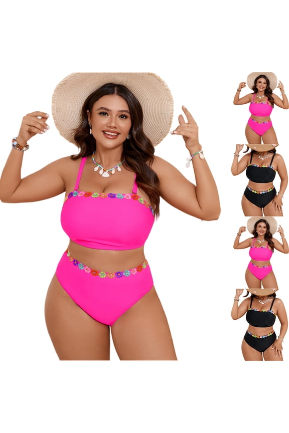 Women's Plus Size Two-Piece Bikini Set Split Swimsuit, Comfortable Swimwear for Beach, Pool, and Vacation, Ideal for Spring Break and Summer Activities Black L