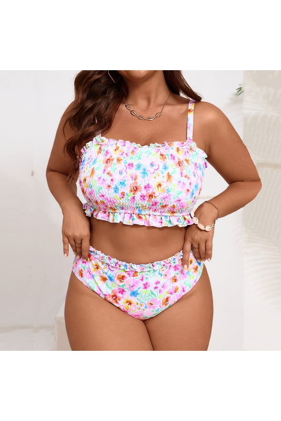 Women's Plus Size Two-Piece Bikini Set Split Swimsuit, Comfortable Swimwear for Beach, Pool, and Vacation, Ideal for Spring Break and Summer Activities Pink 3XL