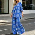 thumbnail image 1 of Women's Plus-Size Two-Piece Set Loose, Long-Sleeved Top Bottom with Foil-Print Detail 2026 Fall Fashion Outfits(Blue,S), 1 of 5