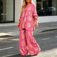 thumbnail image 1 of Women's Plus-Size Two-Piece Set Loose, Long-Sleeved Top Bottom with Foil-Print Detail 2026 Fall Fashion Outfits(Red,XXL), 1 of 5