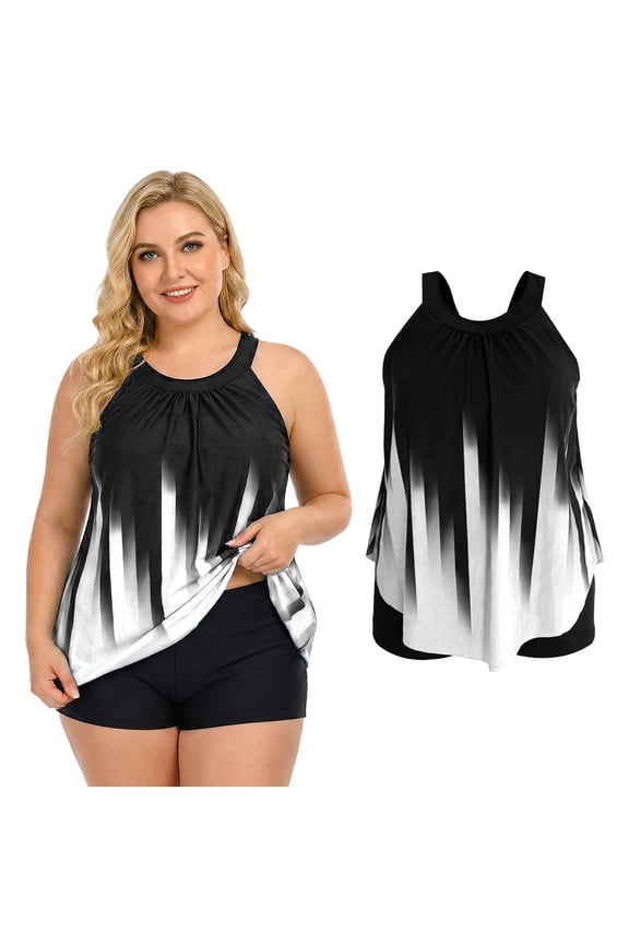 Women's Plus Size Two Piece Tankini Swimsuit Tummy Control Bathing Suit with Boy Shorts