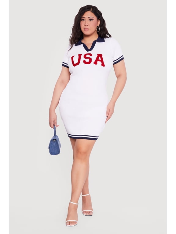 Women's Plus Size USA Graphic Short Sleeve Polo Sweater Dress