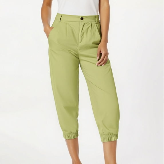 Women's Plus Size Under $10 Stretch Capri Pants with Pockets Loose Fitting High Waisted Button Zipper Casual Summer Comfort Capri