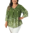 thumbnail image 1 of Agnes Orinda Women's Plus Size Boho Tops Floral V Neck 3/4 Sleeve T-Shirt Summer Casual Blouse 2X Green, 1 of 6