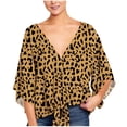 thumbnail image 1 of Women's Plus Size V Neck Blouses Tie Knot Front Summer Chiffon Tops Loose 3/4 Batwing Sleeve Drop Shoulder Shirts, 1 of 3