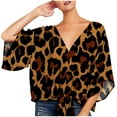 thumbnail image 1 of Women's Plus Size V Neck Blouses Tie Knot Front Summer Chiffon Tops Loose 3/4 Batwing Sleeve Drop Shoulder Shirts, 1 of 3