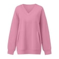 thumbnail image 1 of Women's Plus Size V-Neck Hoodless Sweatshirt - Long Sleeve with Pocket Pullover, Elegant Casual Athletic Top,Size:XXL, 1 of 3
