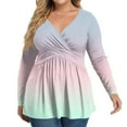 thumbnail image 1 of Women's Plus Size V Neck Long Sleeve Tops Casual Fashion Gradient Printed Blouse Spring Autumn Lightweight Pullover Top Ladies' Plus Size Sexy Slim Fit Long-Sleeve T-shirt, 1 of 5