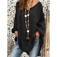 thumbnail image 1 of Women's Plus Size V-Neck Loose Fit Tunic Top, Long Sleeve Pullover Blouse with Side Slit for Vacation, Beach, Everyday & Casual Wear, 1 of 4