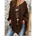 thumbnail image 1 of Women's Plus Size V-Neck Loose Fit Tunic Top, Long Sleeve Pullover Blouse with Side Slit for Vacation, Beach, Everyday & Casual Wear, 1 of 3
