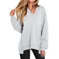 thumbnail image 1 of Women's Plus Size V-Neck Pullover Light Gray Sweatshirt - Casual Oversized Long Sleeve Top, Solid, Spring/Autumn/Winter, S-2XL, 1 of 8