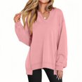 thumbnail image 1 of Women's Plus Size V-Neck Pullover Pink Sweatshirt - Casual Oversized Long Sleeve Top, Solid, Spring/Autumn/Winter, S-2XL, 1 of 8