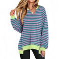 thumbnail image 1 of Women's Plus Size V-Neck Pullover Rose Red Stripe Sweatshirt - Casual Oversized Long Sleeve Top, Spring/Autumn/Winter, S-2XL, 1 of 8