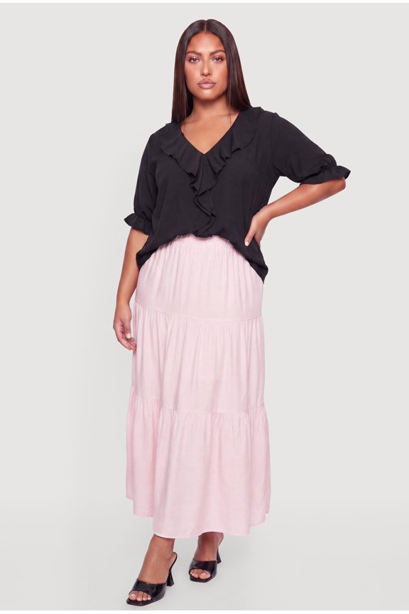 Women's Plus Size V-Neck Ruffle Trim Blouse