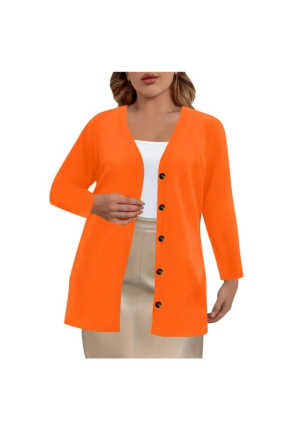 Women's Plus Size V-Neck Shacket Button Front Lightweight Sweater Material Open Front Long Sleeve Comfy Dressy Casual Cover-Up