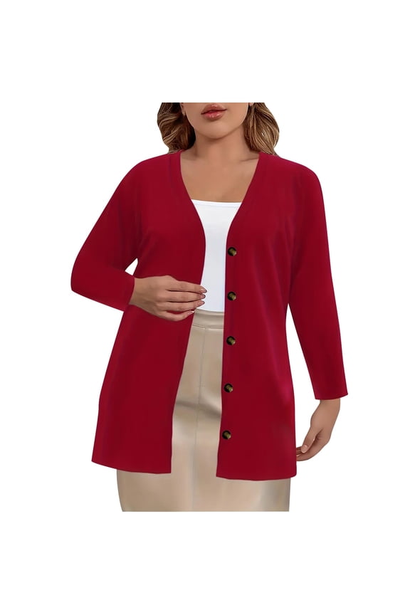 Women's Plus Size V-Neck Shacket Button Front Lightweight Sweater Material Open Front Long Sleeve Comfy Dressy Casual Cover-Up