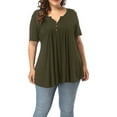thumbnail image 1 of Women's Plus Size V Neck Short Sleeve Henley Shirt Buttons Up Pleated Tunic Tops, 1 of 7